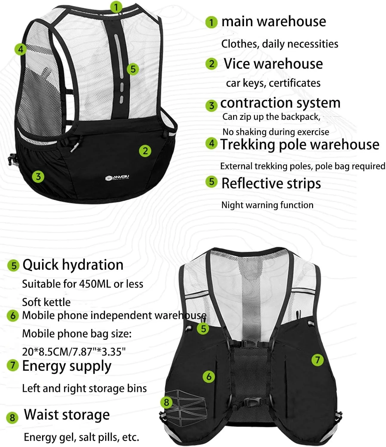 Unisex Water Bag Vest for Trail Running and Hiking, Comfortable, Stable, Simple and Quick to Refill Water Bag