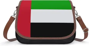 United Arab Flag Leather Crossbody Bags for Women Travel Shoulder Backpack Messenger Bag Adjustable Shoulder Strap