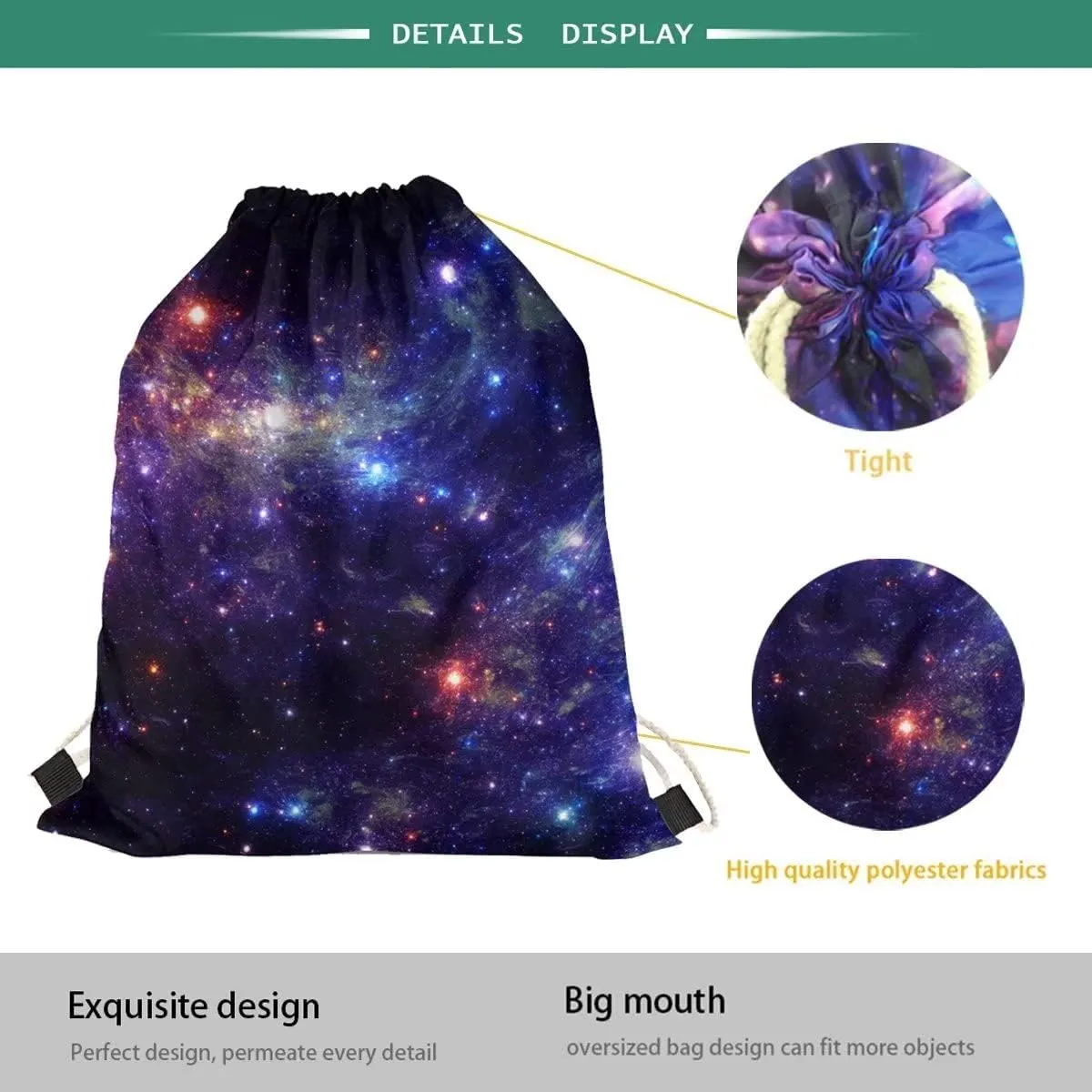 Upetstory Galaxy Wolf Backpack Gym Drawstring Bags Hiking Daypacks Swimming Bags Sport Trip Yoga Cinch Sack Pack for Hiking Cycling Camping Running