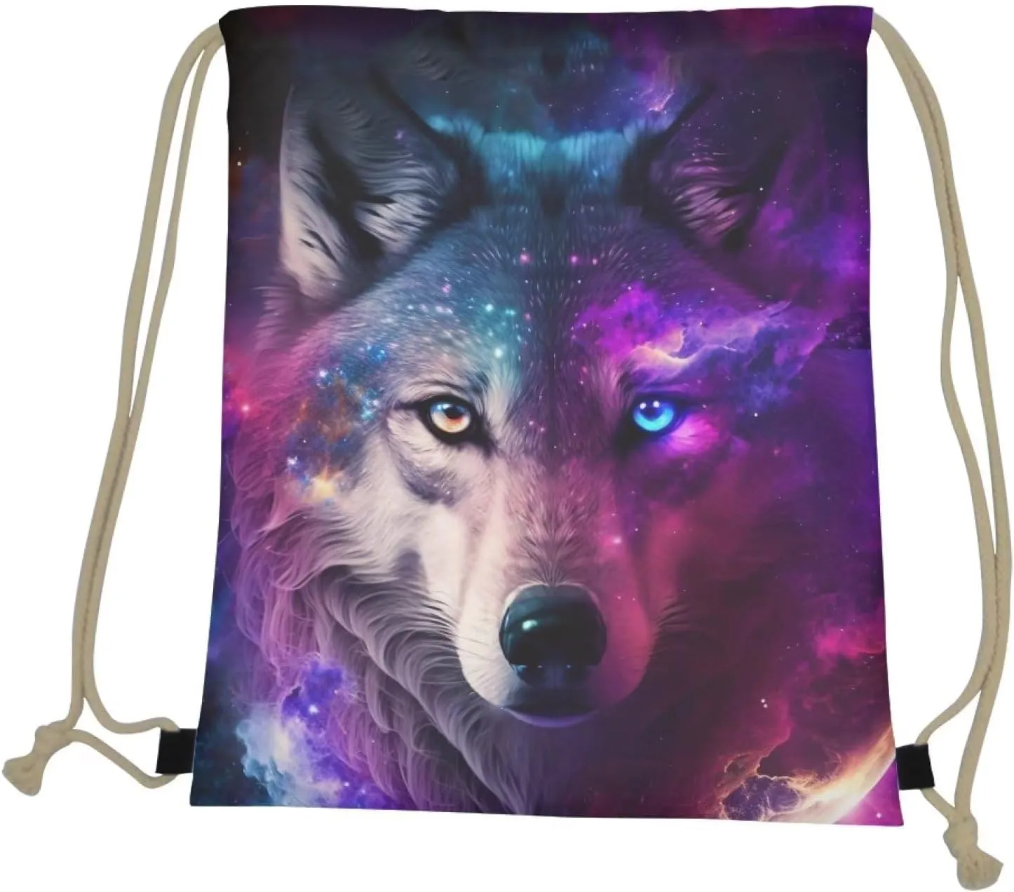 Upetstory Galaxy Wolf Backpack Gym Drawstring Bags Hiking Daypacks Swimming Bags Sport Trip Yoga Cinch Sack Pack for Hiking Cycling Camping Running