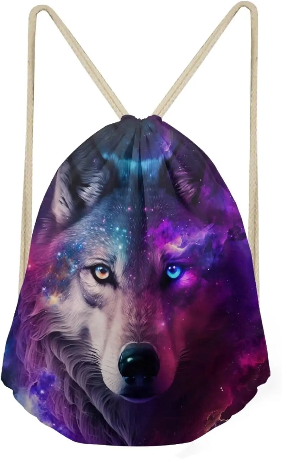 Upetstory Galaxy Wolf Backpack Gym Drawstring Bags Hiking Daypacks Swimming Bags Sport Trip Yoga Cinch Sack Pack for Hiking Cycling Camping Running