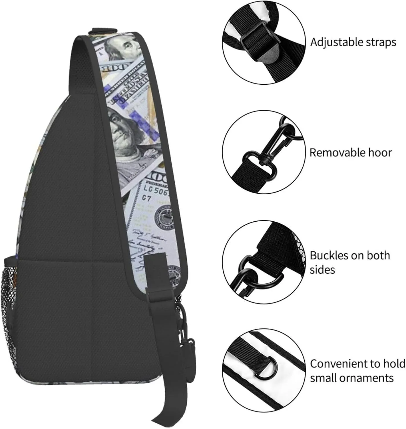 Us Bill Dollars Money Sling Backpack Chest Bag Crossbody Shoulder Bag Gym Cycling Travel Hiking Daypack For Men Women