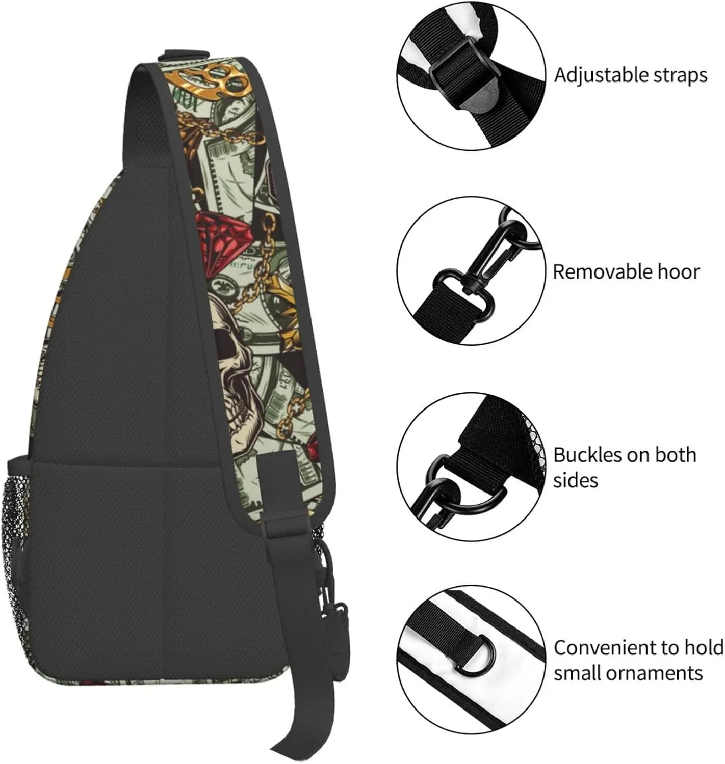 Us Bill Dollars Money Sling Backpack Chest Bag Crossbody Shoulder Bag Gym Cycling Travel Hiking Daypack For Men Women