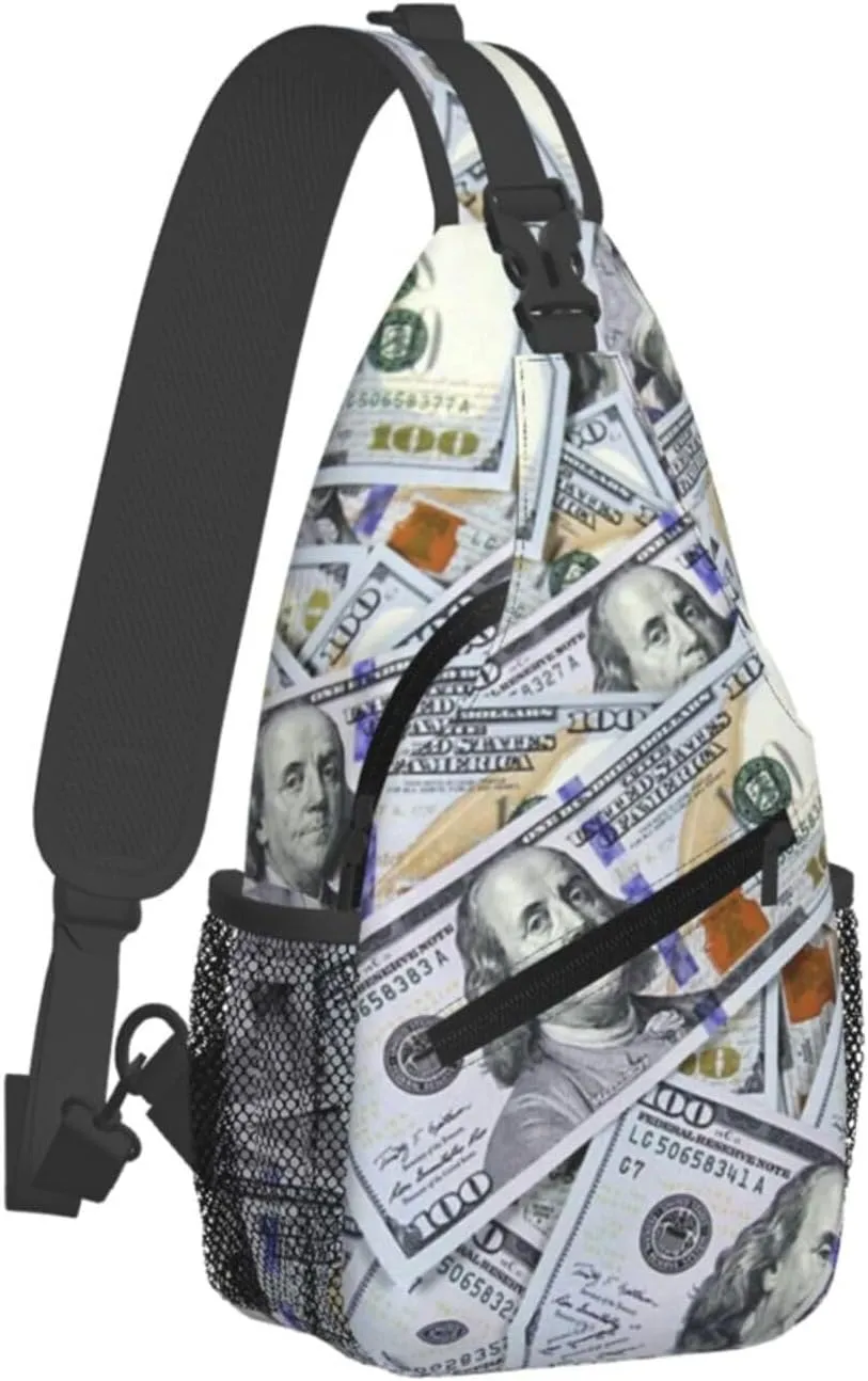 Us Bill Dollars Money Sling Backpack Chest Bag Crossbody Shoulder Bag Gym Cycling Travel Hiking Daypack For Men Women