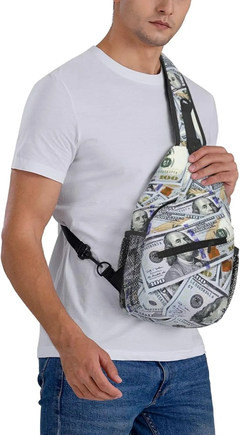 Us Bill Dollars Money Sling Backpack Chest Bag Crossbody Shoulder Bag Gym Cycling Travel Hiking Daypack For Men Women