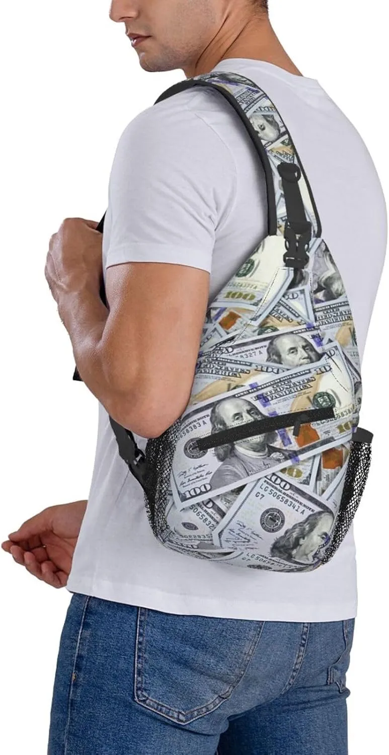 Us Bill Dollars Money Sling Backpack Chest Bag Crossbody Shoulder Bag Gym Cycling Travel Hiking Daypack For Men Women