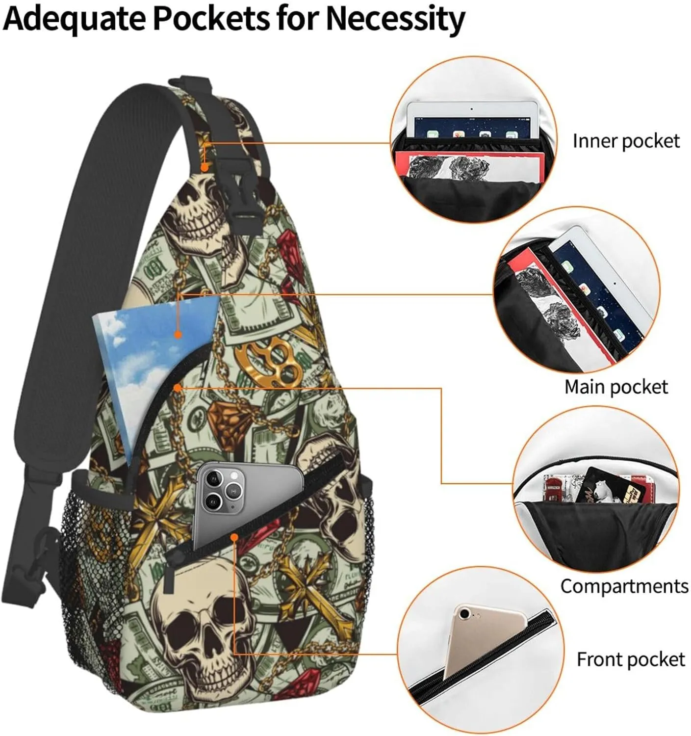 Us Bill Dollars Money Sling Backpack Chest Bag Crossbody Shoulder Bag Gym Cycling Travel Hiking Daypack For Men Women