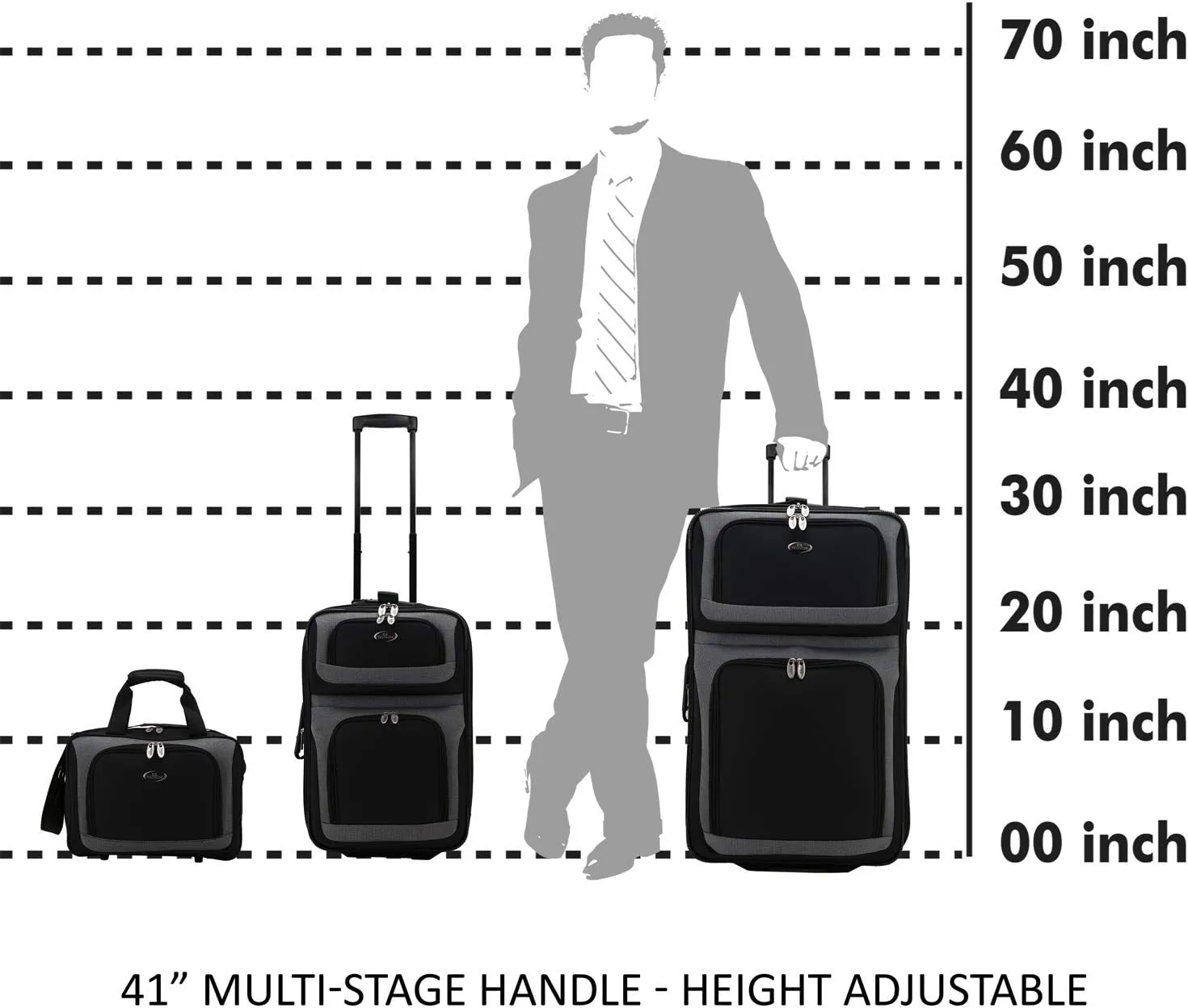 U.S. Traveler New Yorker Lightweight Softside Expandable Travel Rolling Luggage, Black Dobby, 3-Piece Set (15/21/29)