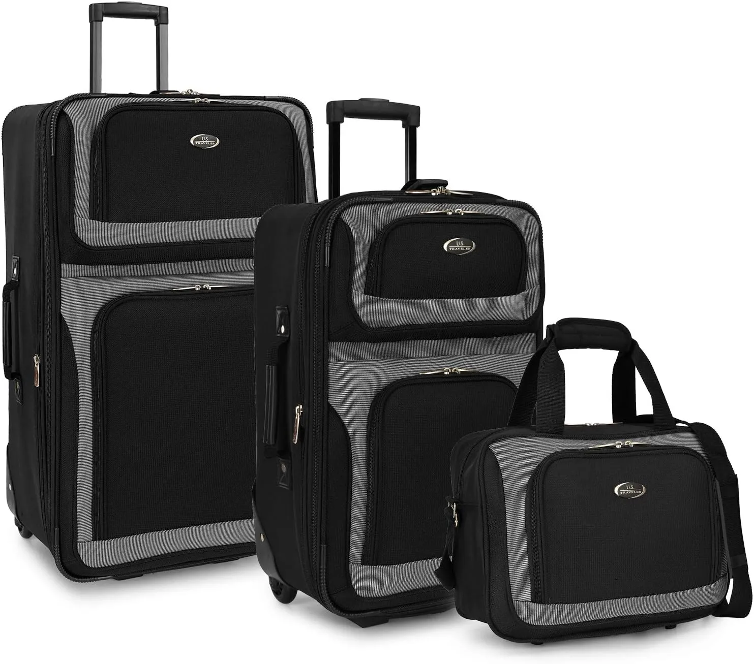 U.S. Traveler New Yorker Lightweight Softside Expandable Travel Rolling Luggage, Black Dobby, 3-Piece Set (15/21/29)