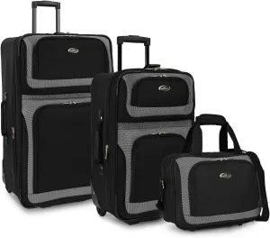 U.S. Traveler New Yorker Lightweight Softside Expandable Travel Rolling Luggage, Black Dobby, 3-Piece Set (15/21/29)