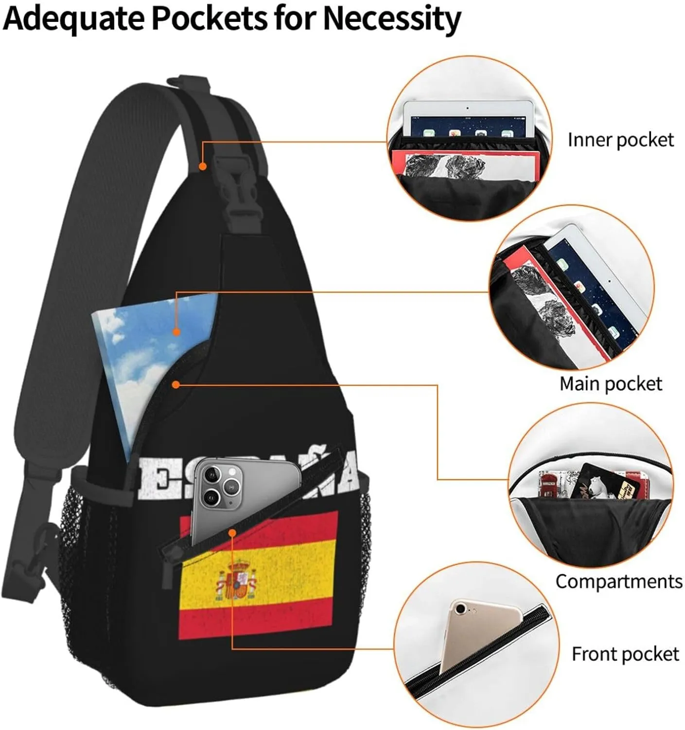 USA And Puerto Rico National Flag Sling Bag Adjustable Chest Bags Casual Crossbody Bag Travel Shoulder Backpack