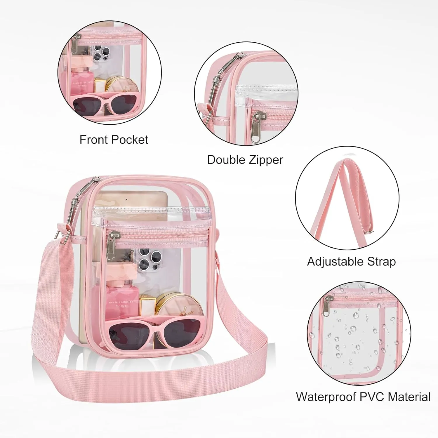 USPECLARE Clear Purse Bag for Stadium Events Clear Messenger Bag for Men and Women