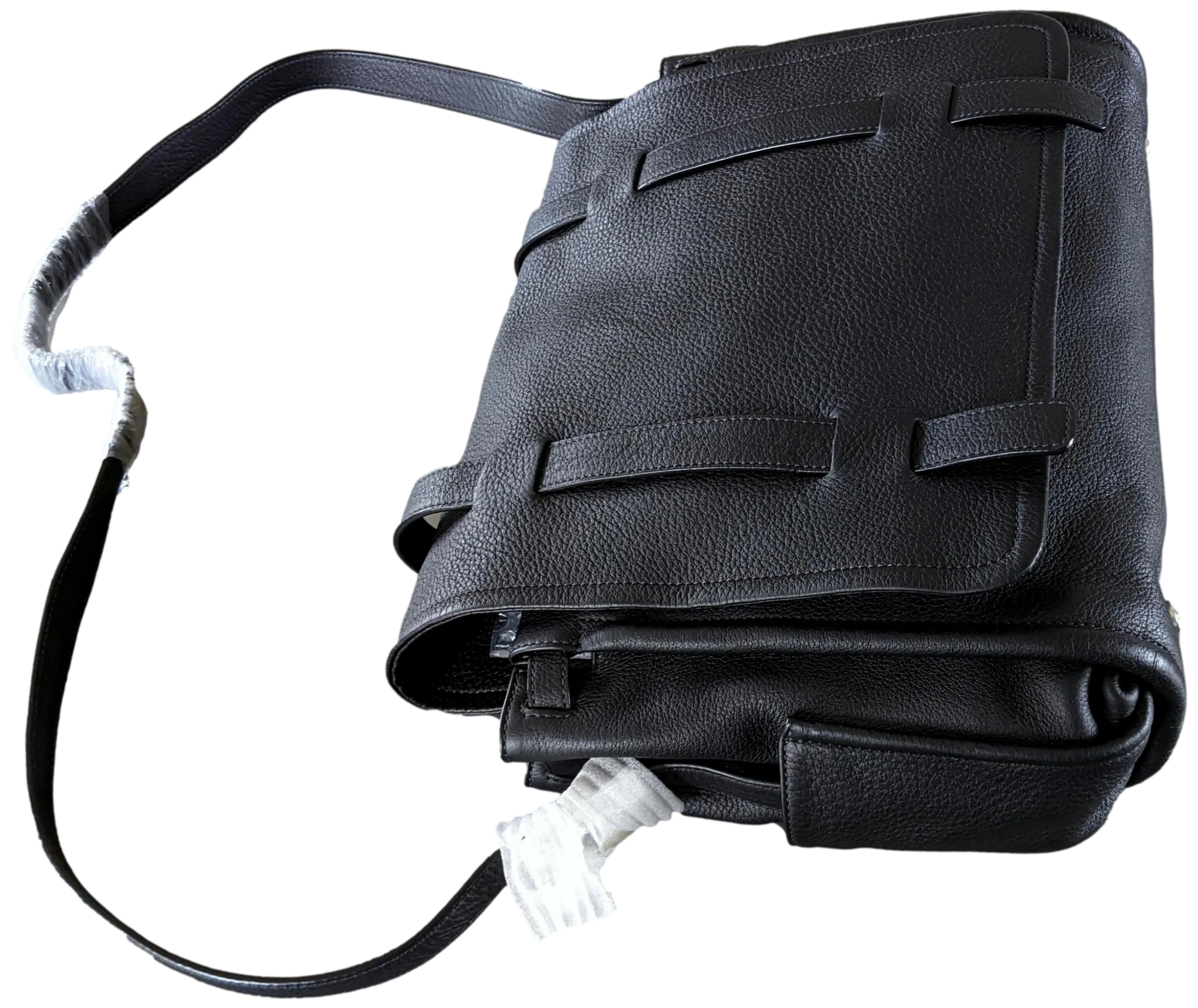 VAN ASTYN ZURICH Black Grained Calfskin & Barenia Courrier Messenger Bag GM 38 cm, New with Dustbag, Made in Switzerland!