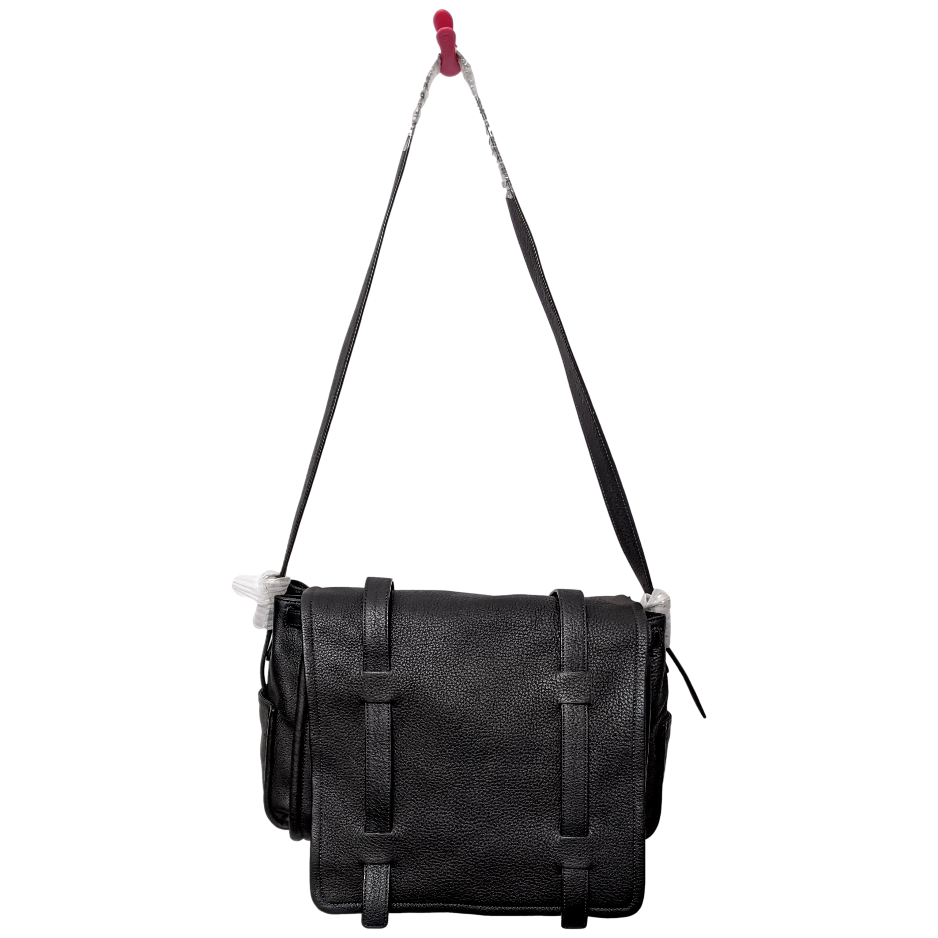 VAN ASTYN ZURICH Black Grained Calfskin & Barenia Courrier Messenger Bag GM 38 cm, New with Dustbag, Made in Switzerland!