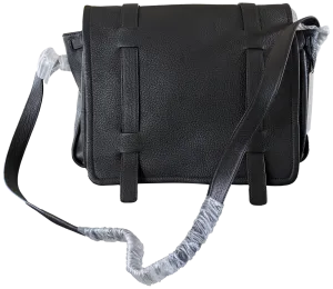 VAN ASTYN ZURICH Black Grained Calfskin & Barenia Courrier Messenger Bag GM 38 cm, New with Dustbag, Made in Switzerland!