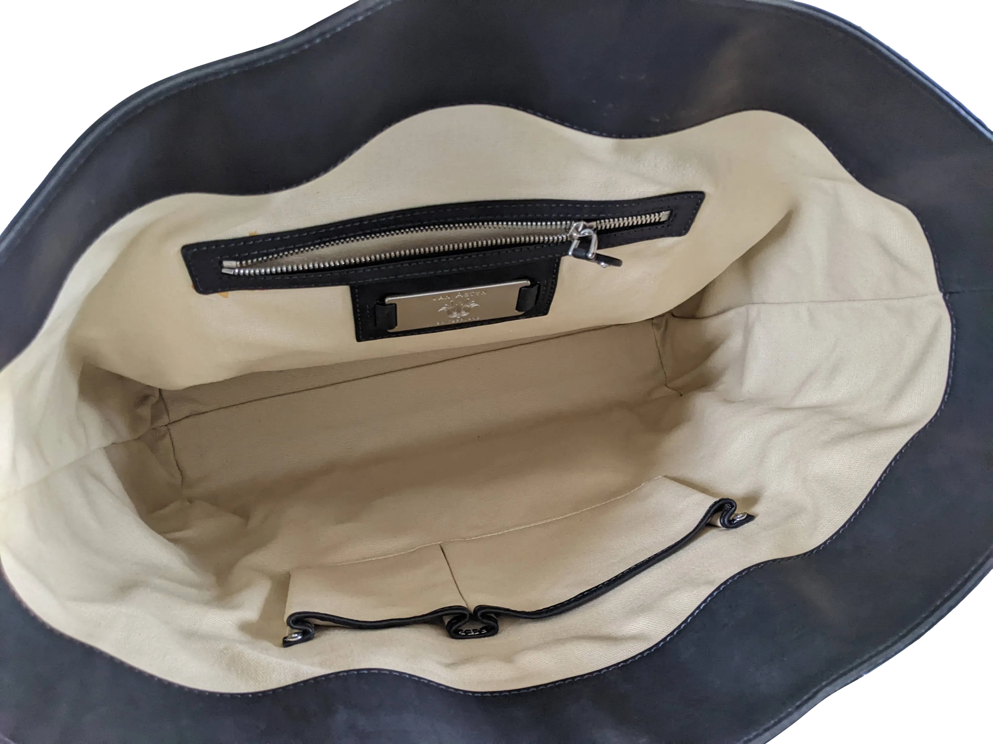 VAN ASTYN ZURICH Black Grained Calfskin & Barenia Courrier Messenger Bag GM 38 cm, New with Dustbag, Made in Switzerland!