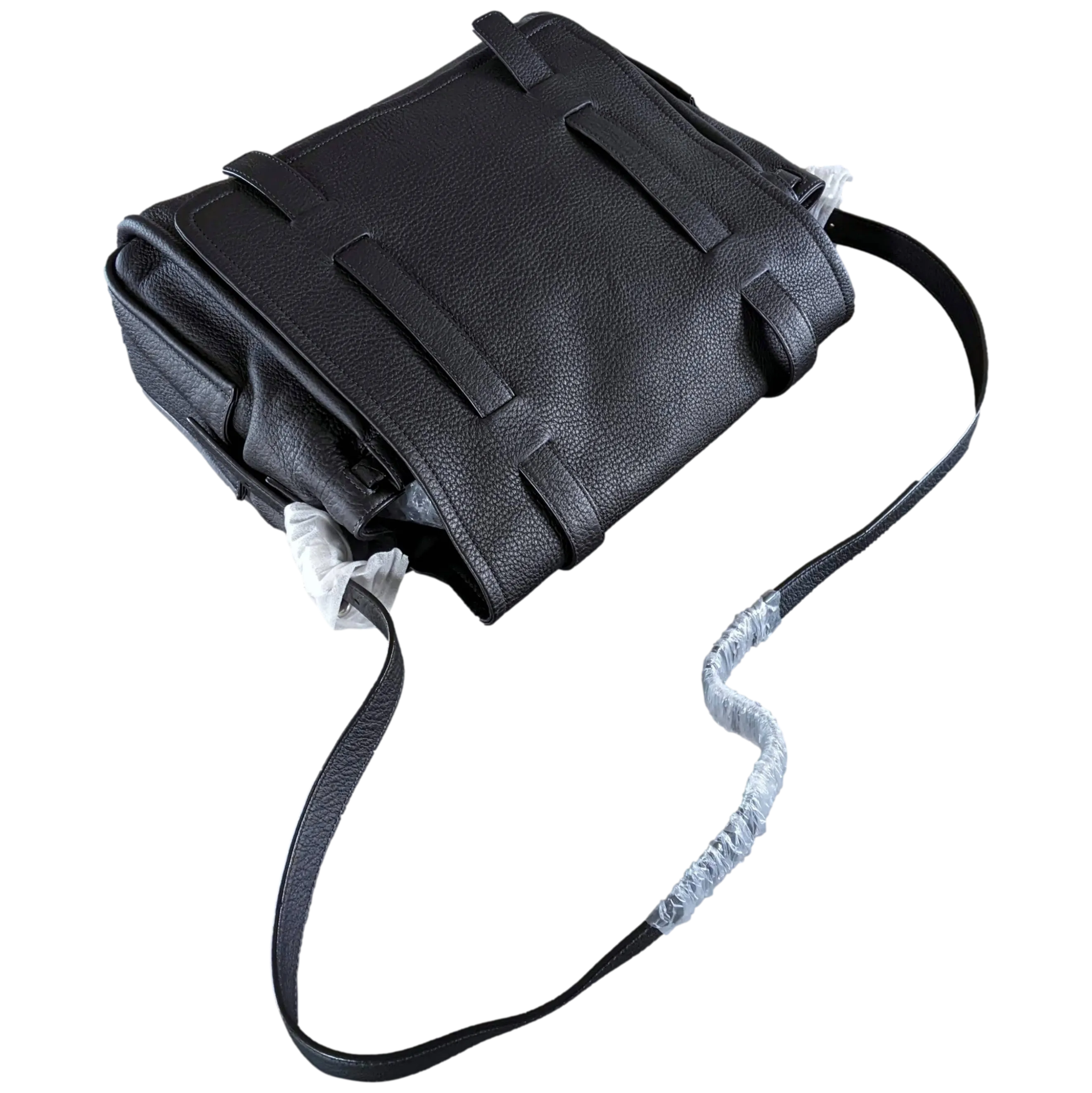 VAN ASTYN ZURICH Black Grained Calfskin & Barenia Courrier Messenger Bag GM 38 cm, New with Dustbag, Made in Switzerland!