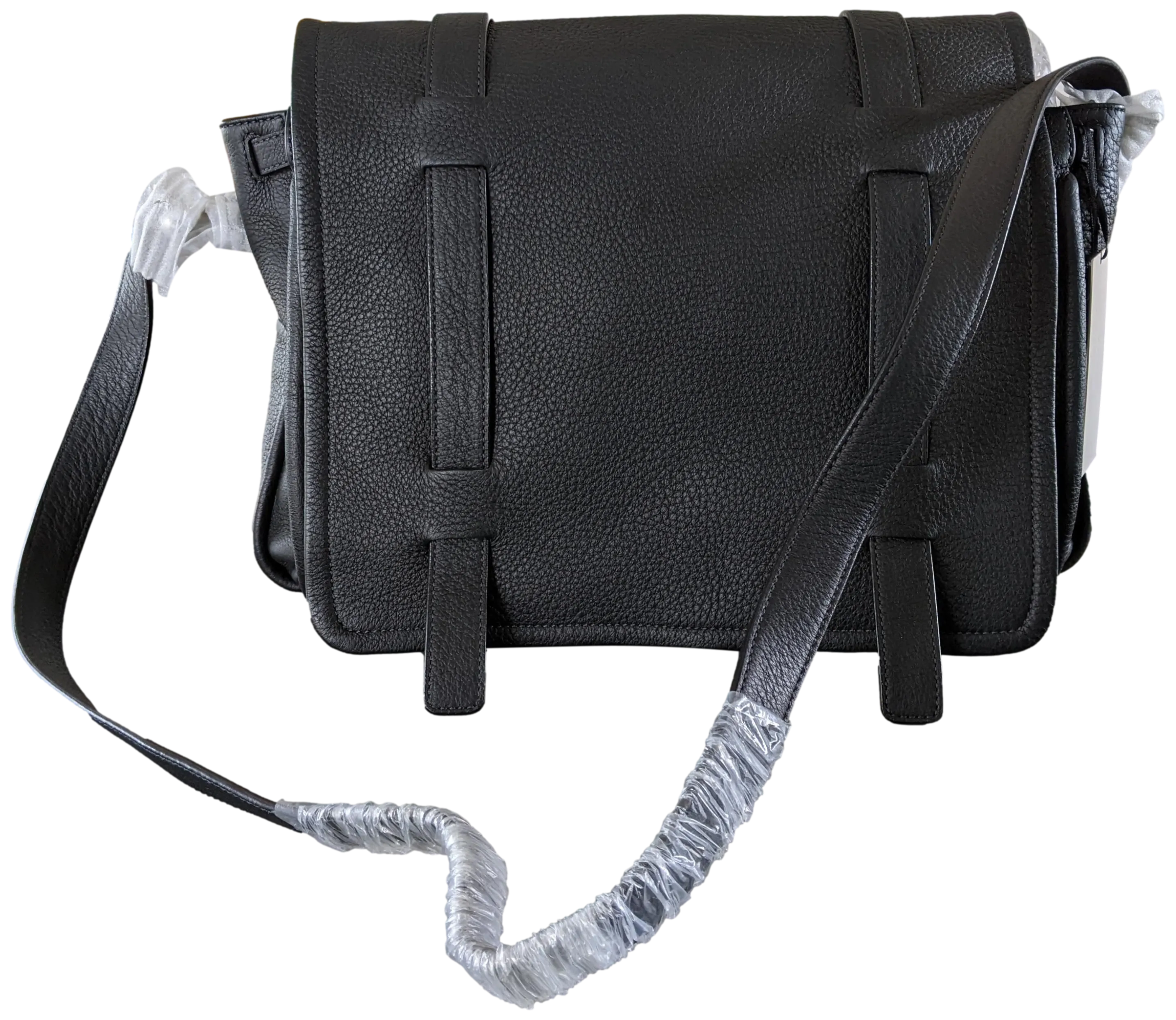VAN ASTYN ZURICH Black Grained Calfskin & Barenia Courrier Messenger Bag GM 38 cm, New with Dustbag, Made in Switzerland!
