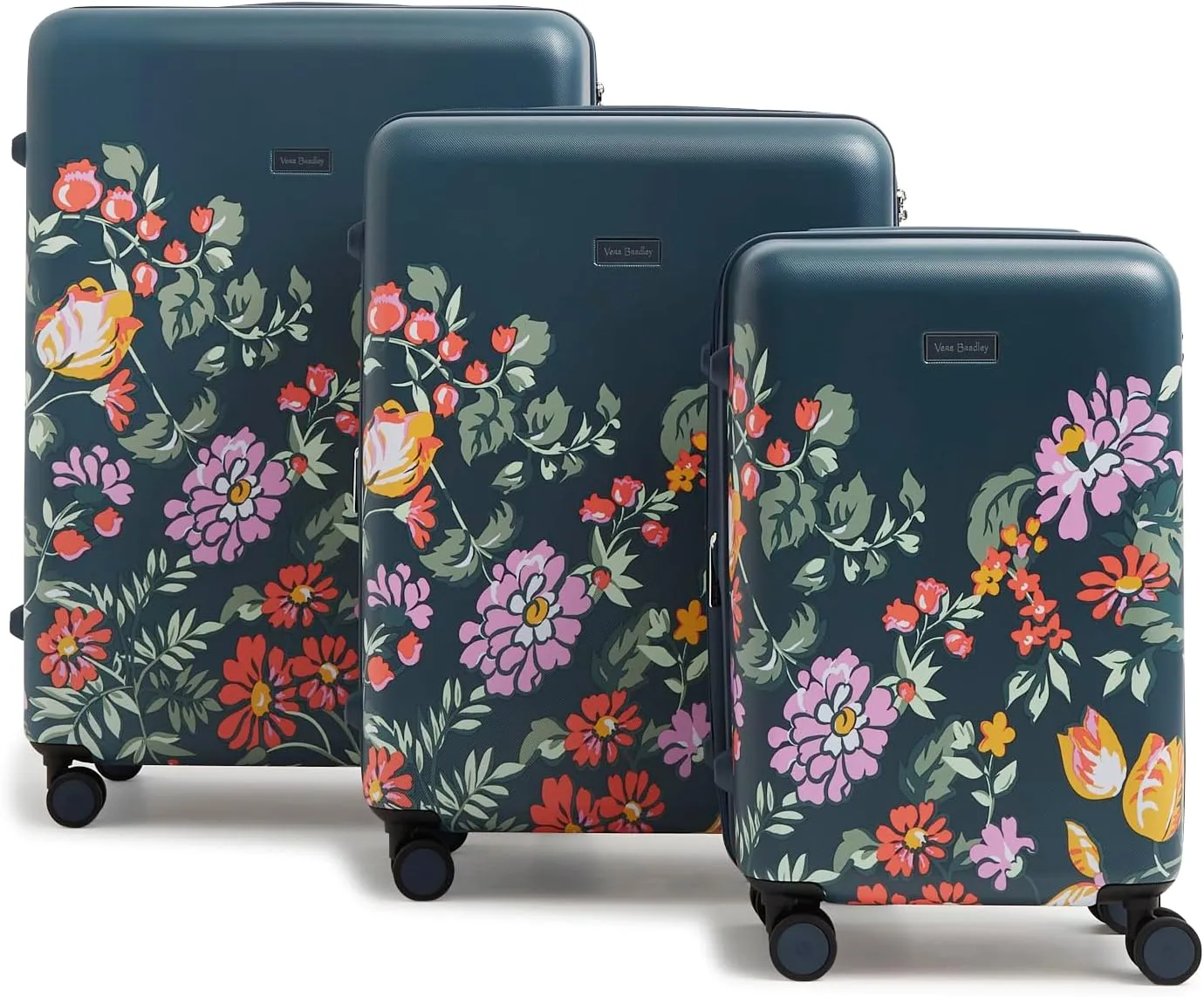 Vera Bradley Women's Hardside Rolling Suitcase Luggage, Fresh-Cut Floral Green, 22" Carry On, 26" Check in, & 29" Check in