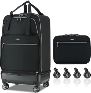 Verage Expandable Foldable Luggage Bag Collapsible Suitcases Rolling Travel Duffel Bag Larger Suit Case with Detachable Spinner Wheels (Black, Checked-In Pro (24-Inch Expands into 28-Inch))