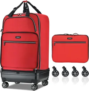 Verage Expandable Foldable Luggage Bag Collapsible Suitcases Rolling Travel Duffel Bag Larger Suit Case with Detachable Spinner Wheels,Red,24 Inch Expands into 28 Inch