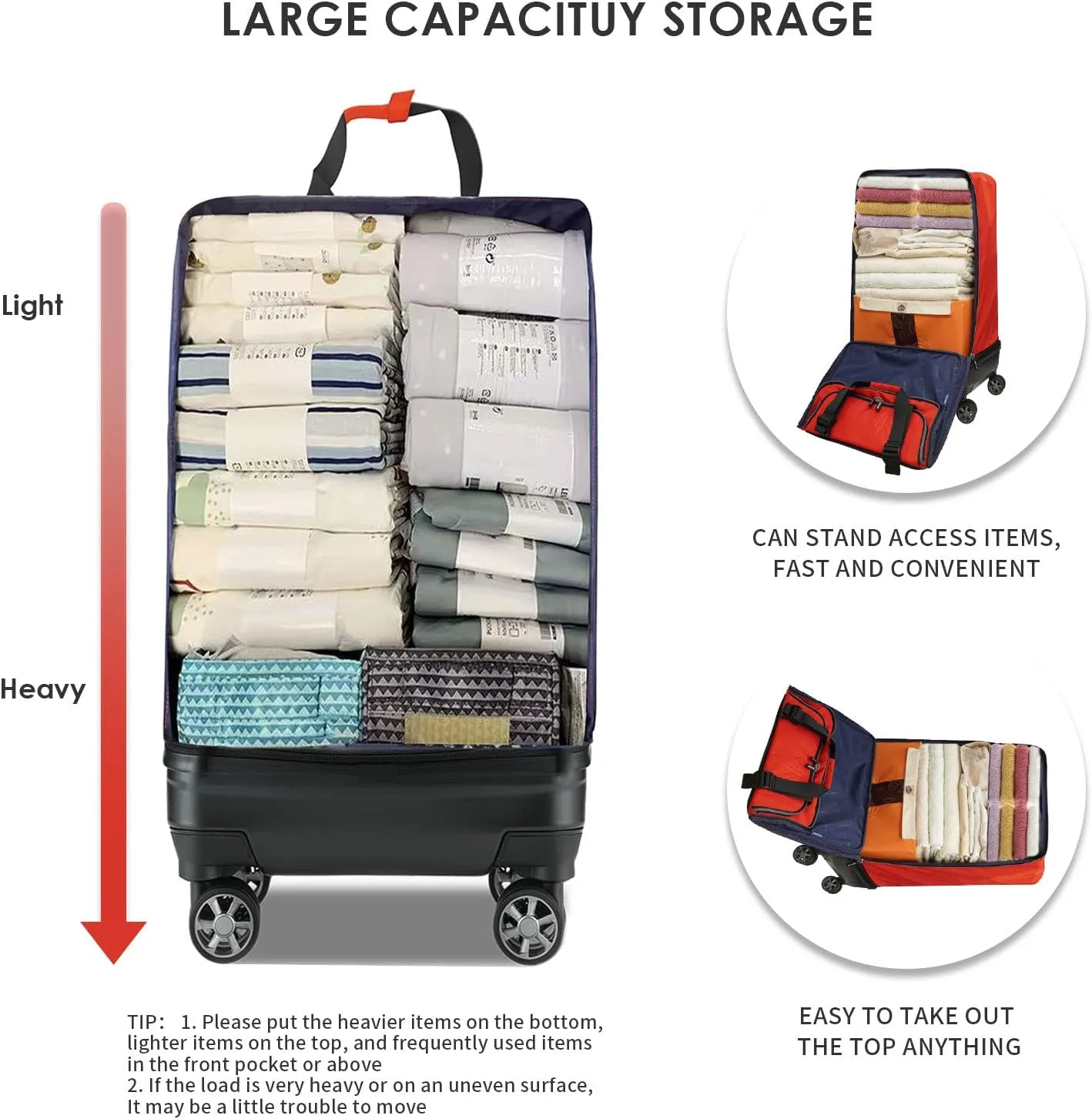 Verage Expandable Foldable Luggage Bag Collapsible Suitcases Rolling Travel Duffel Bag Larger Suit Case with Detachable Spinner Wheels,Red,24 Inch Expands into 28 Inch