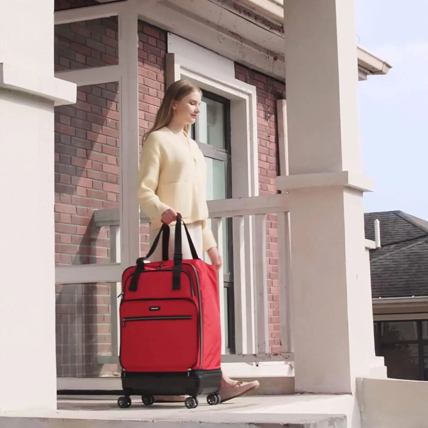 Verage Expandable Foldable Luggage Bag Collapsible Suitcases Rolling Travel Duffel Bag Larger Suit Case with Detachable Spinner Wheels,Red,24 Inch Expands into 28 Inch