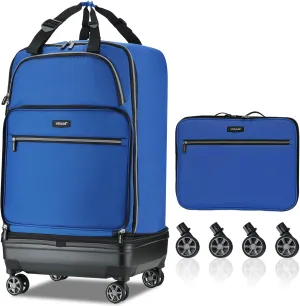 Verage Expandable Foldable Luggage Bag Collapsible Suitcases Rolling Travel Duffel Bag Lightweight Larger Suit Case with Detachable Spinner Wheels(Blue,24 Inch Expands into 28 Inch)