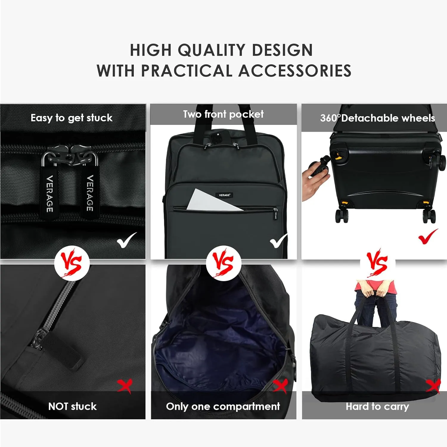 Verage Expandable Foldable Luggage Bag Collapsible Suitcases Rolling Travel Duffel Bag Lightweight Suit Case with Detachable Spinner Wheels