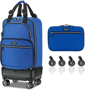 Verage Expandable Foldable Luggage Bag Collapsible Suitcases Rolling Travel Duffel Bag Lightweight Suit Case with Detachable Spinner Wheels(Blue,21 Inch Expands into 24 Inch)