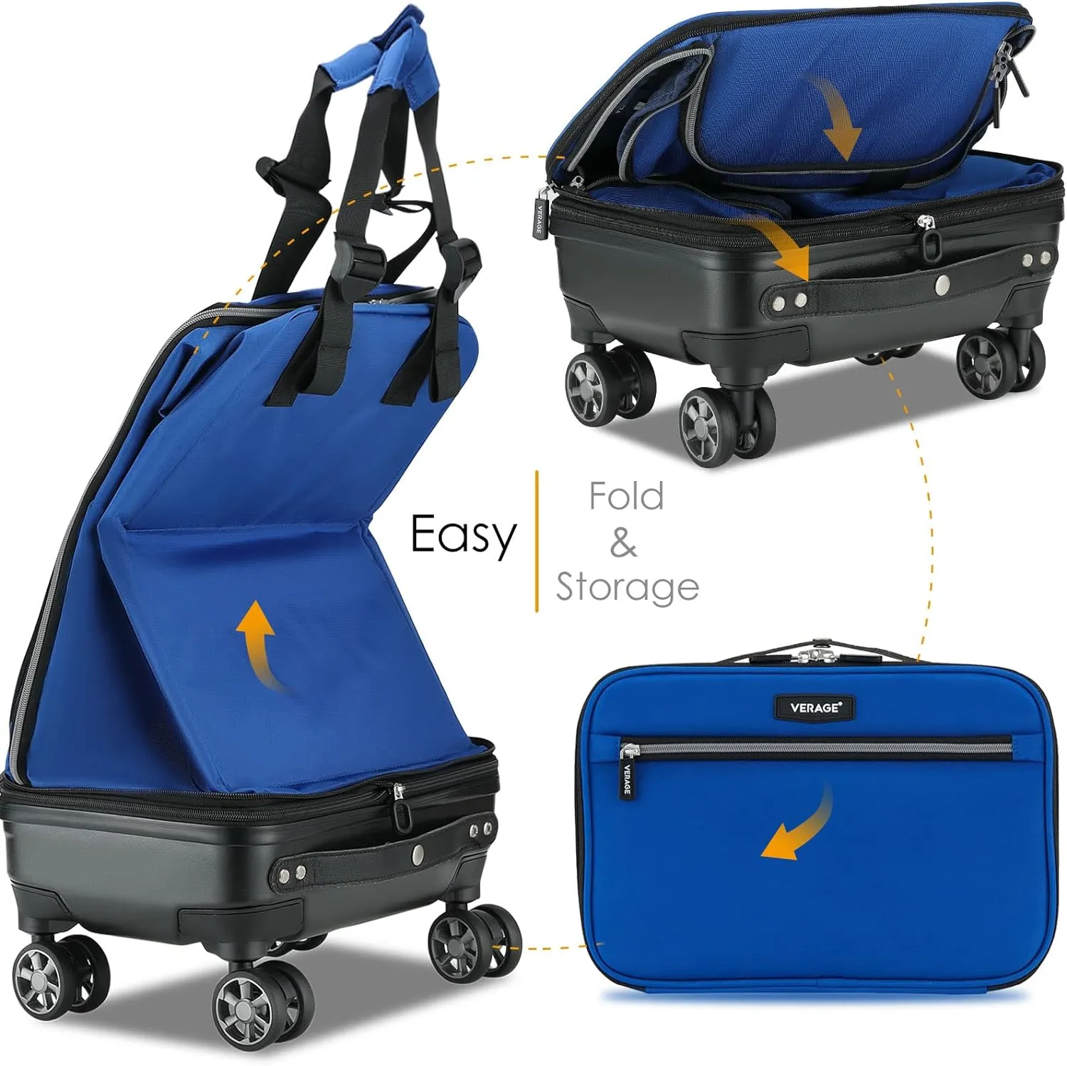 Verage Expandable Foldable Luggage Bag Collapsible Suitcases Rolling Travel Duffel Bag Lightweight Suit Case with Detachable Spinner Wheels(Blue,21 Inch Expands into 24 Inch)