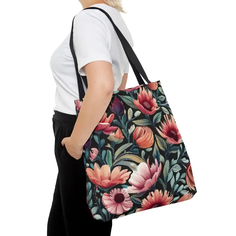 Vibrant Floral Print Tote Bag with Colorful Flowers