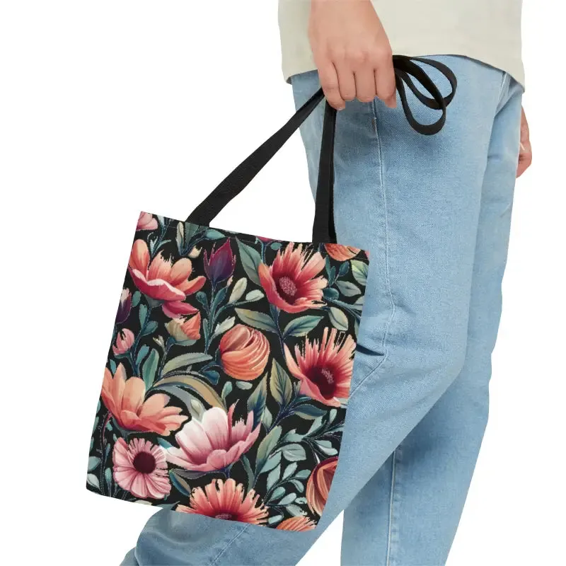 Vibrant Floral Print Tote Bag with Colorful Flowers