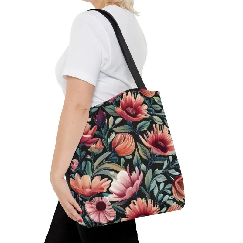 Vibrant Floral Print Tote Bag with Colorful Flowers