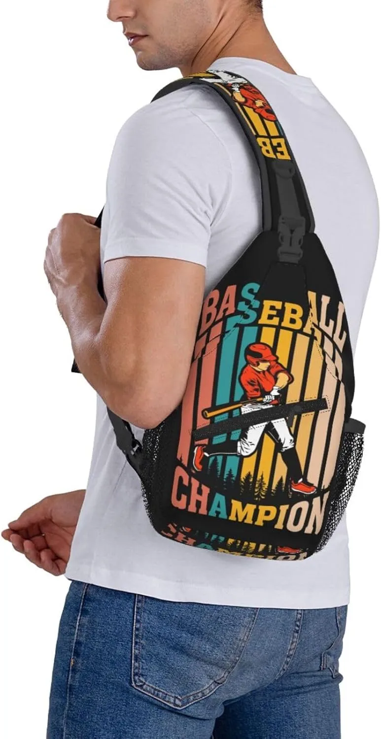 Vintage Baseball Champion Player Chest Bags Crossbody Sling Bag Shoulder Bag Travel Hiking Daypack For Men Women