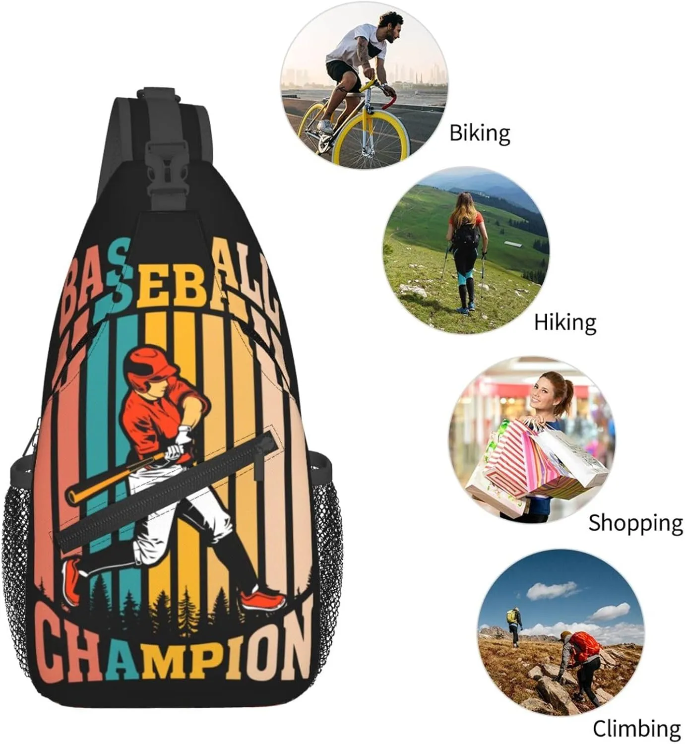 Vintage Baseball Champion Player Chest Bags Crossbody Sling Bag Shoulder Bag Travel Hiking Daypack For Men Women