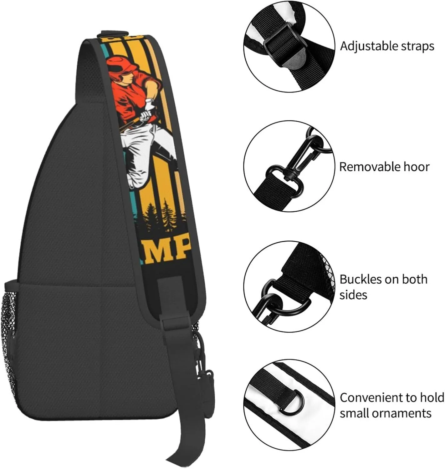 Vintage Baseball Champion Player Chest Bags Crossbody Sling Bag Shoulder Bag Travel Hiking Daypack For Men Women