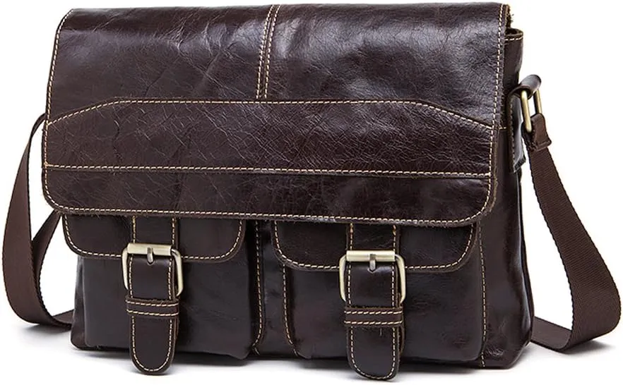 Vintage Leather Men Rugged Post Messenger Crossbody Bag