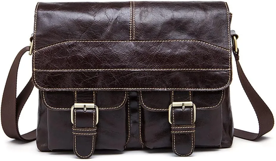 Vintage Leather Men Rugged Post Messenger Crossbody Bag