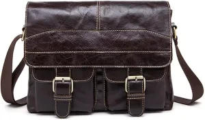 Vintage Leather Men Rugged Post Messenger Crossbody Bag