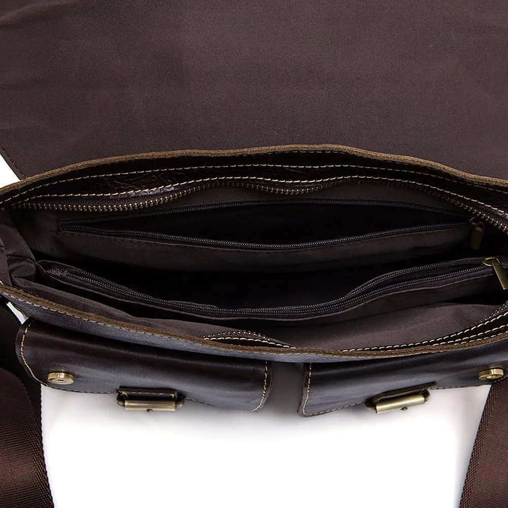 Vintage Leather Men Rugged Post Messenger Crossbody Bag