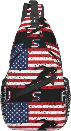 Vintage Wrestling Wrestle Wrestler American Flag Sling Bag Chest Bags Casual Crossbody Bag Travel Shoulder Backpack