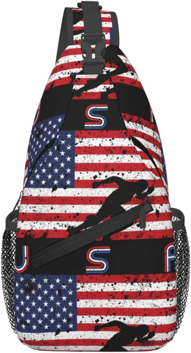 Vintage Wrestling Wrestle Wrestler American Flag Sling Bag Chest Bags Casual Crossbody Bag Travel Shoulder Backpack