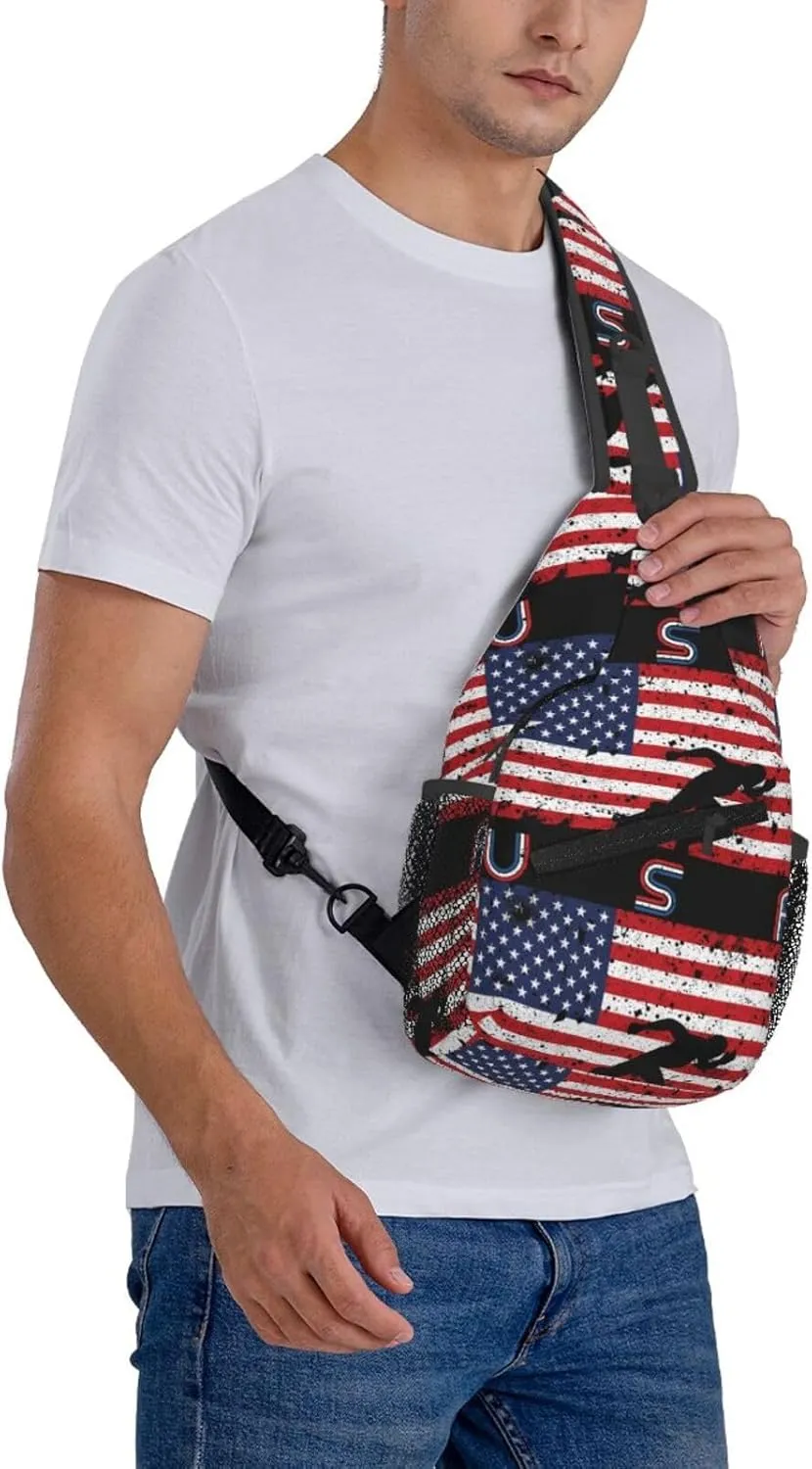 Vintage Wrestling Wrestle Wrestler American Flag Sling Bag Chest Bags Casual Crossbody Bag Travel Shoulder Backpack