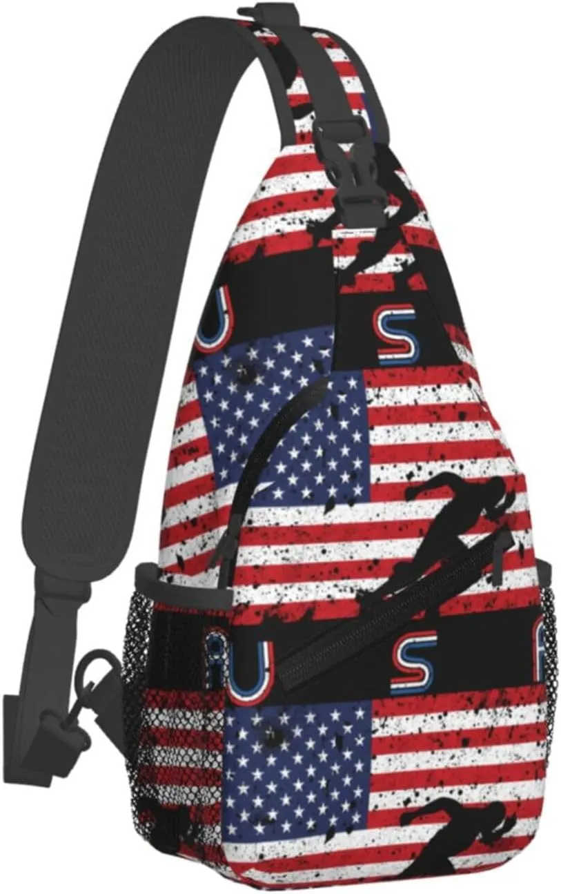Vintage Wrestling Wrestle Wrestler American Flag Sling Bag Chest Bags Casual Crossbody Bag Travel Shoulder Backpack