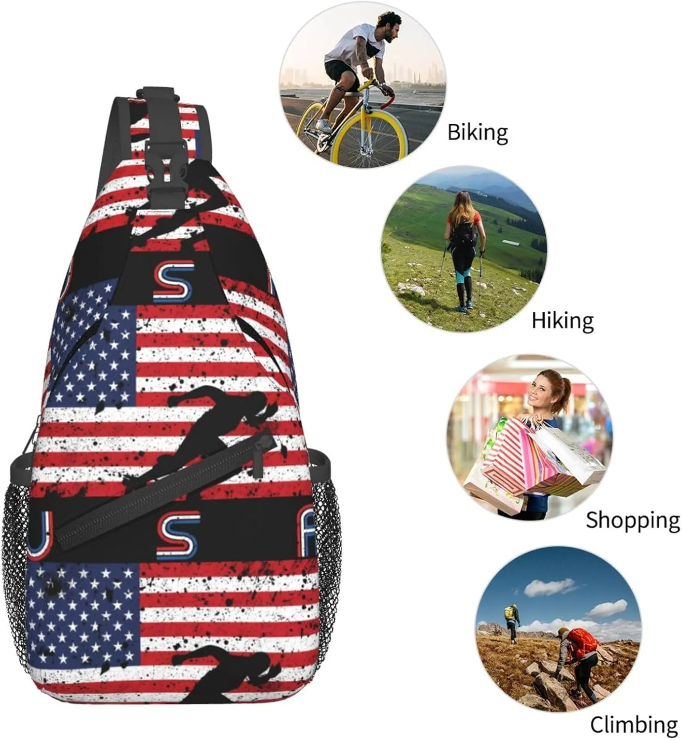 Vintage Wrestling Wrestle Wrestler American Flag Sling Bag Chest Bags Casual Crossbody Bag Travel Shoulder Backpack