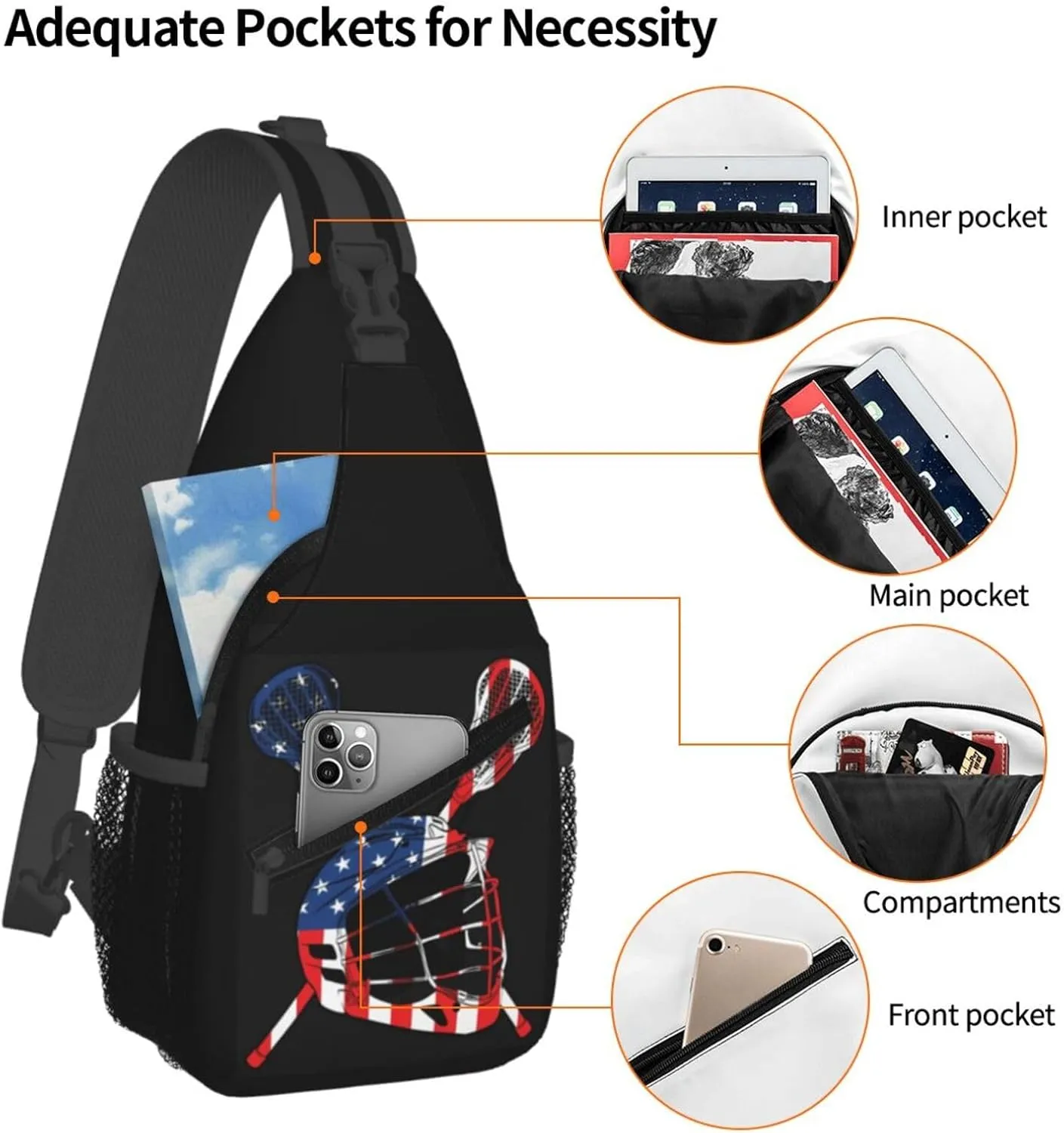 Vintage Wrestling Wrestle Wrestler American Flag Sling Bag Chest Bags Casual Crossbody Bag Travel Shoulder Backpack