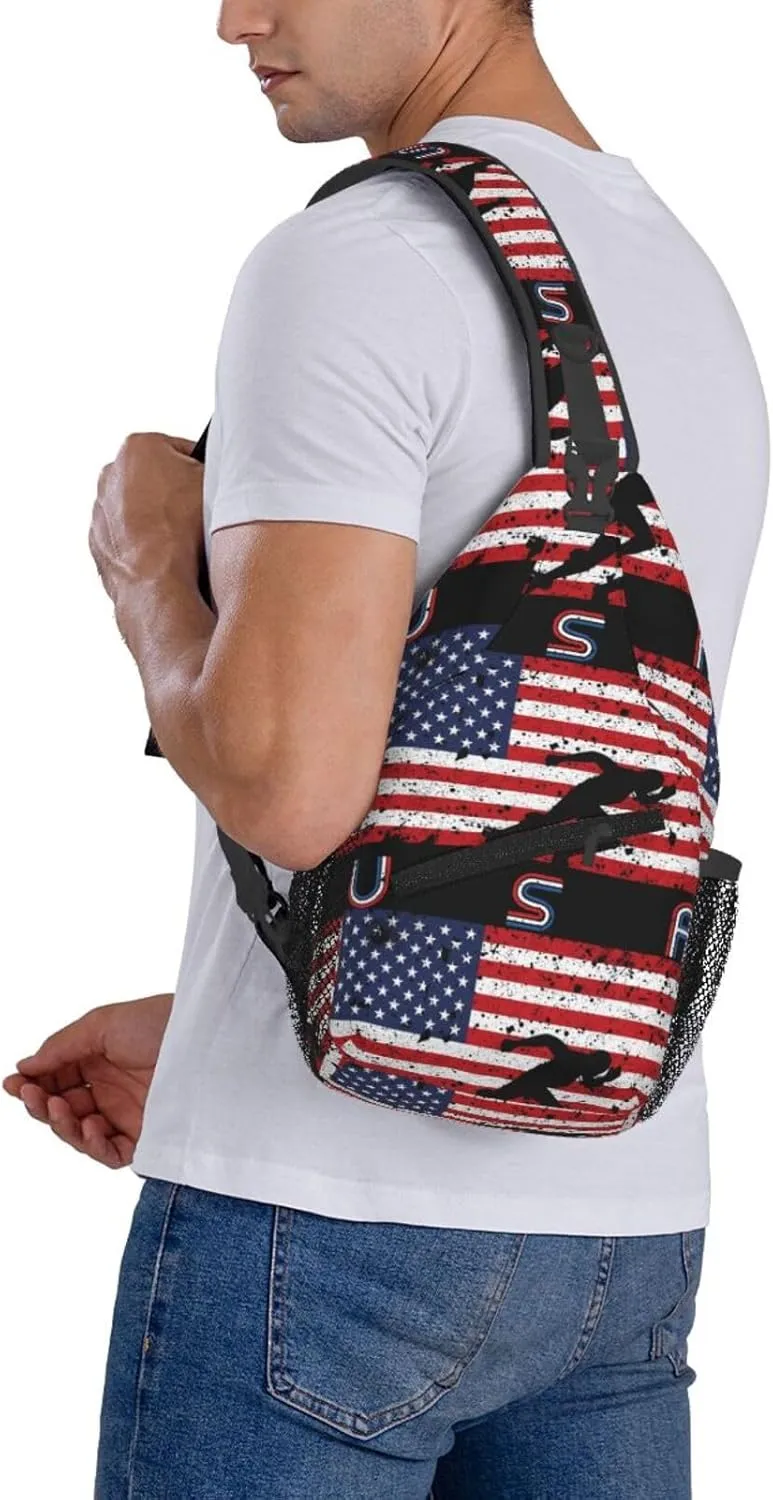Vintage Wrestling Wrestle Wrestler American Flag Sling Bag Chest Bags Casual Crossbody Bag Travel Shoulder Backpack