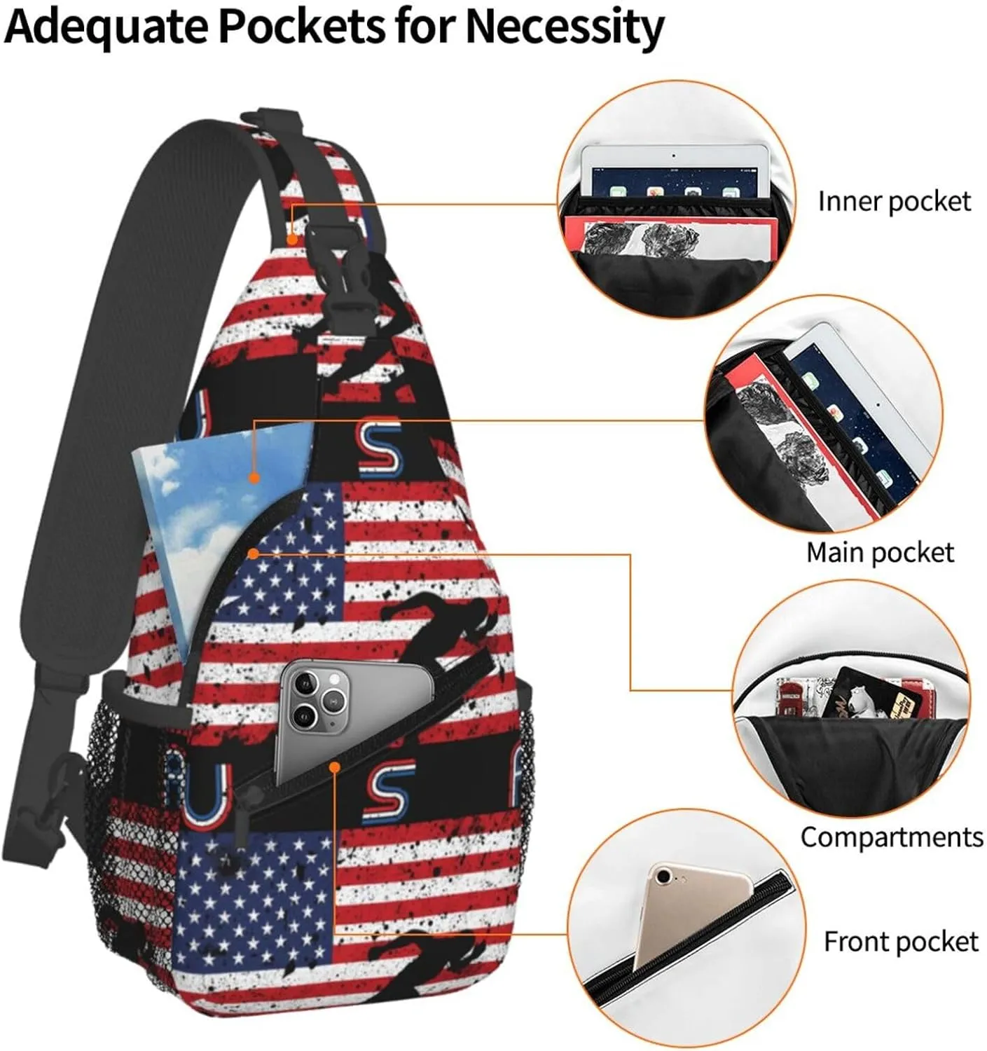 Vintage Wrestling Wrestle Wrestler American Flag Sling Bag Chest Bags Casual Crossbody Bag Travel Shoulder Backpack