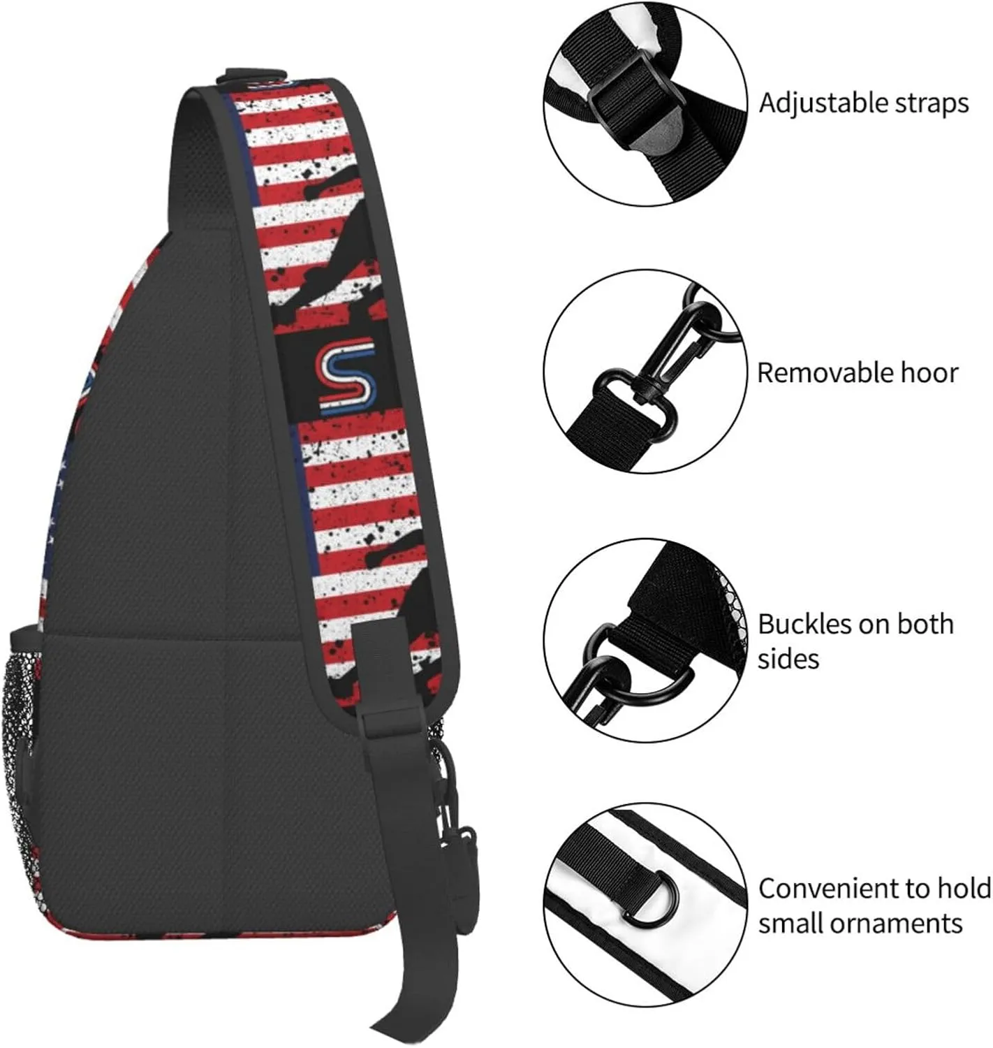 Vintage Wrestling Wrestle Wrestler American Flag Sling Bag Chest Bags Casual Crossbody Bag Travel Shoulder Backpack